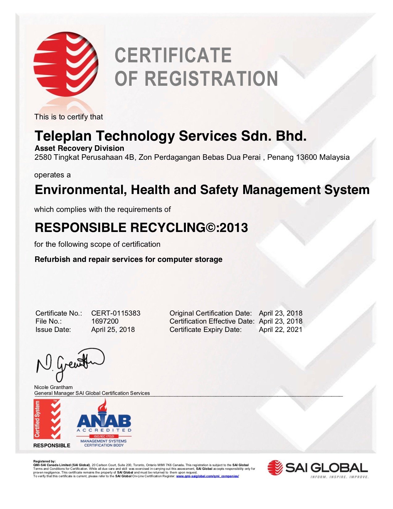 Teleplan R2 SERI Certificate Malaysia