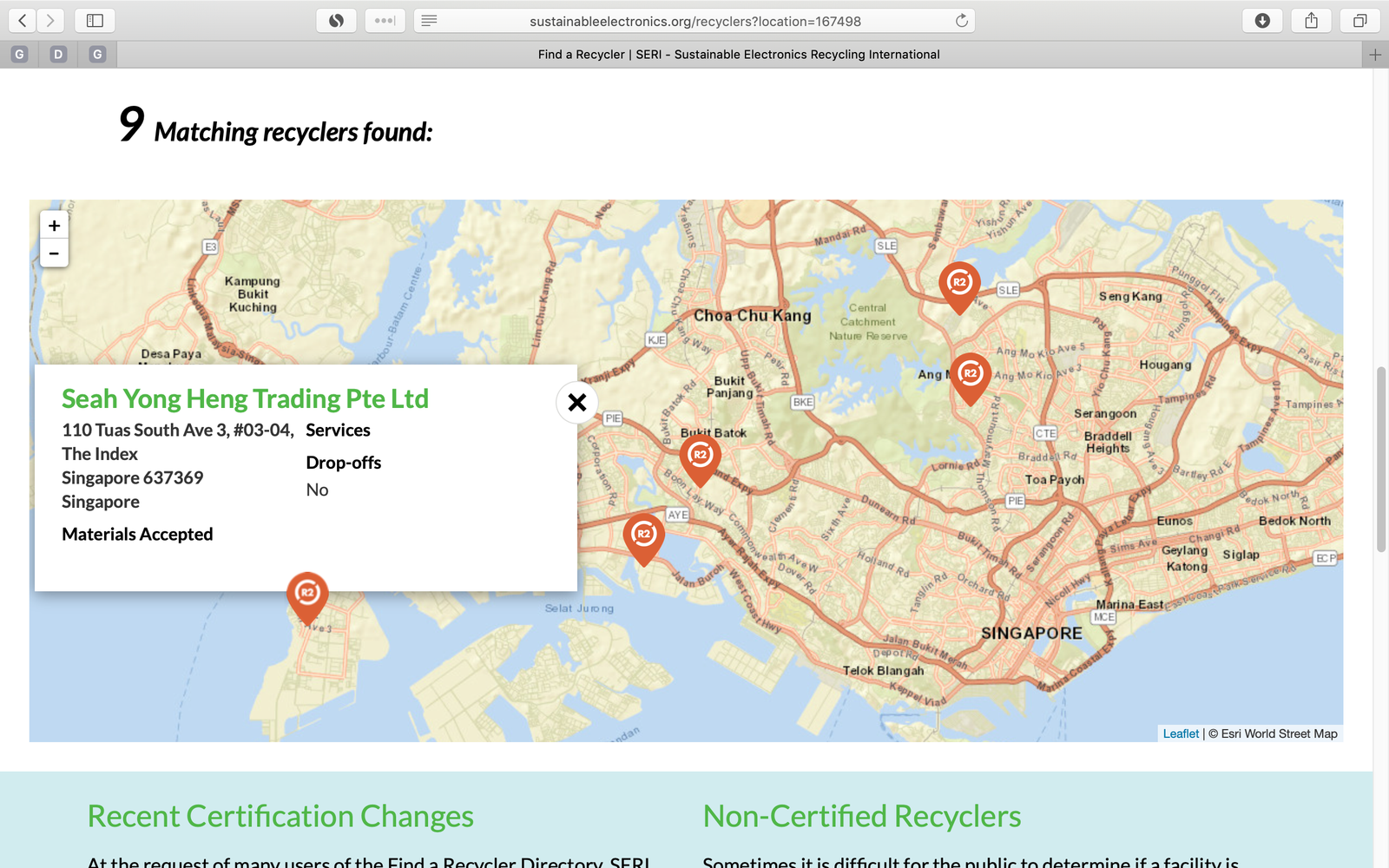 Find R2 SERI Recyclers singapore philippines
